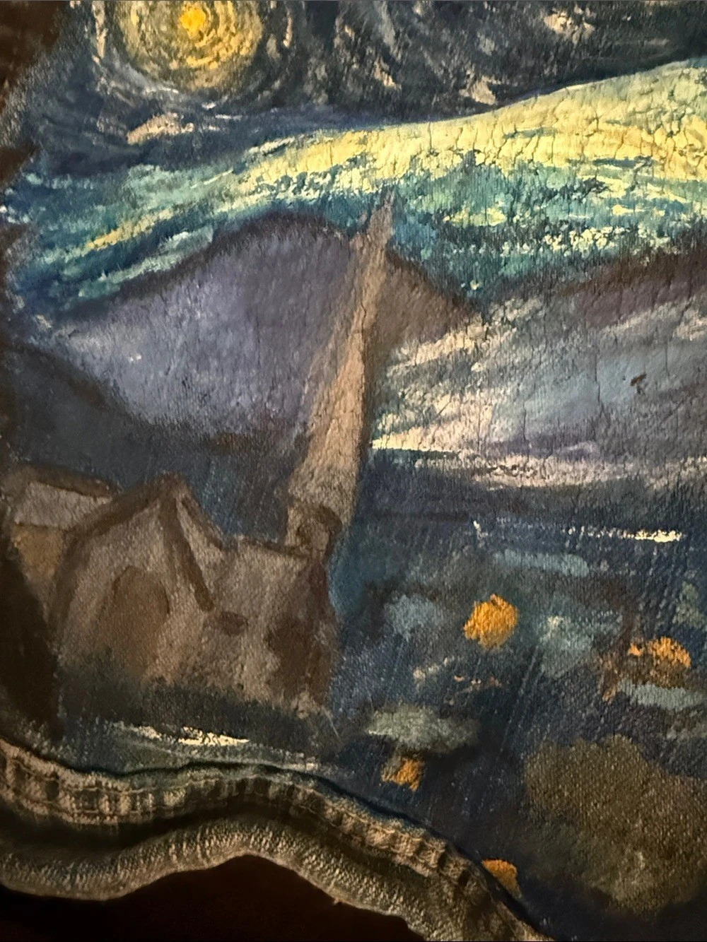 Hand painted Vincent van high starry night Jean jacket medium crop vintage 95 - Picture 6 of 8